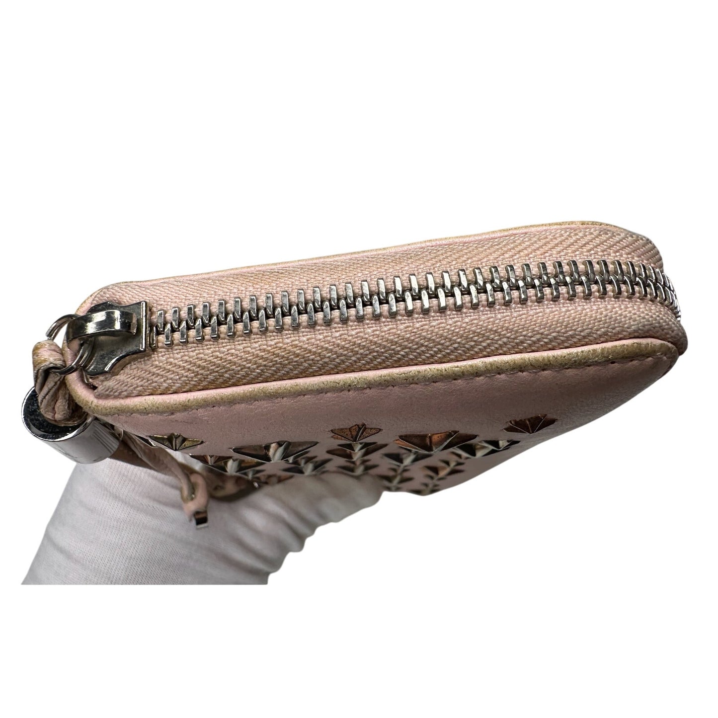 Jimmy Choo Filipa Zip-Around Long Wallet in Pink Leather w Bronze/Gold and SIlver Star Studs