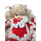 Cute Christmas Tree Topper Doll in Hand Crocheted Red Dress w White Ruffles - Blonde Hair & Blue Eyes