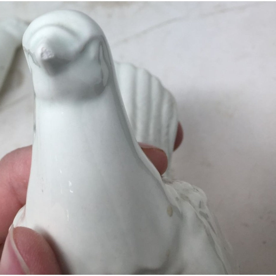 Two White Ceramic Bird Candle Holders