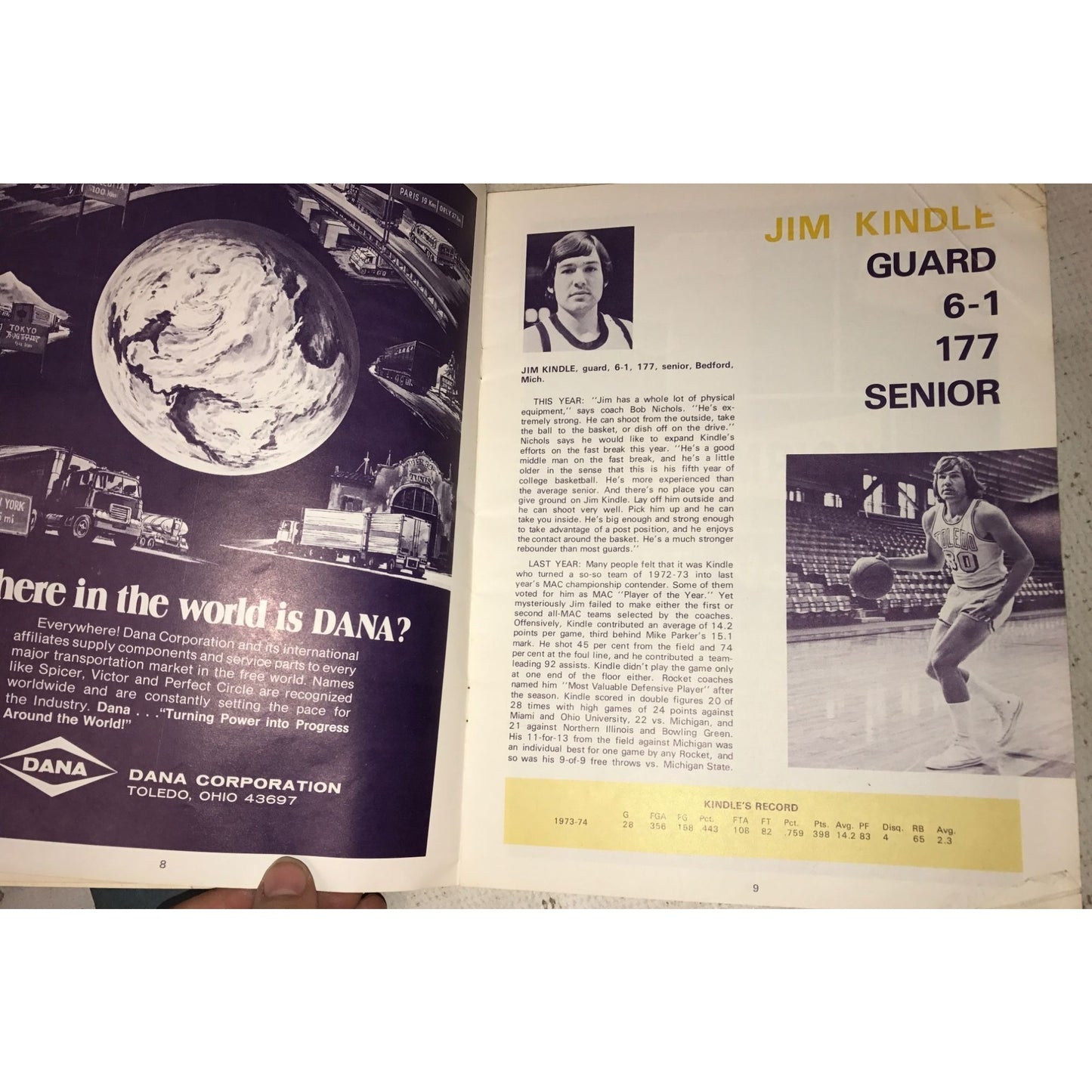 The University of Toledo (UT) 1974 Vintage Basketball Paperback Yearbook/Program