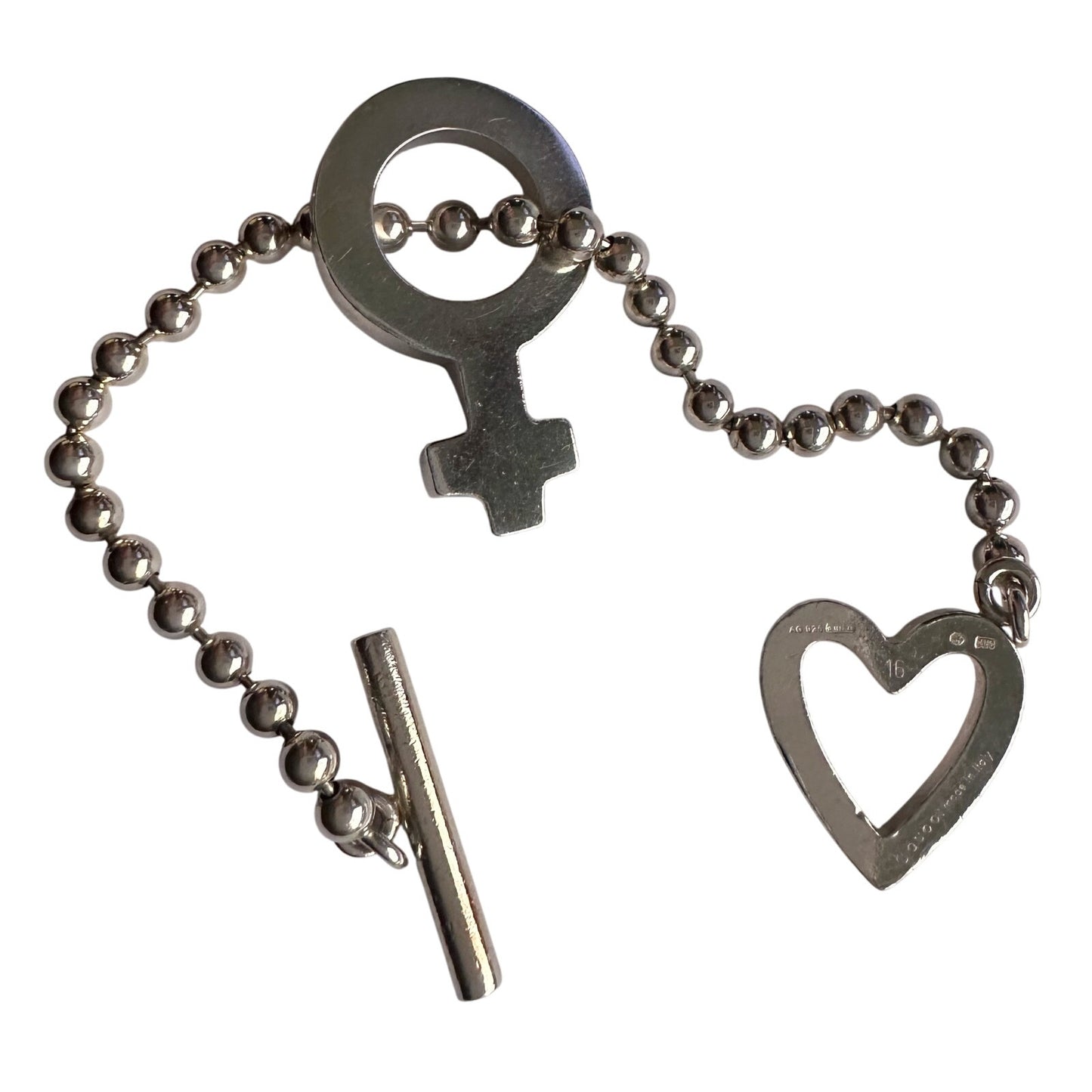 GUCCI Ball and Chain Heart Bracelet with Female Symbol Pendant Charm