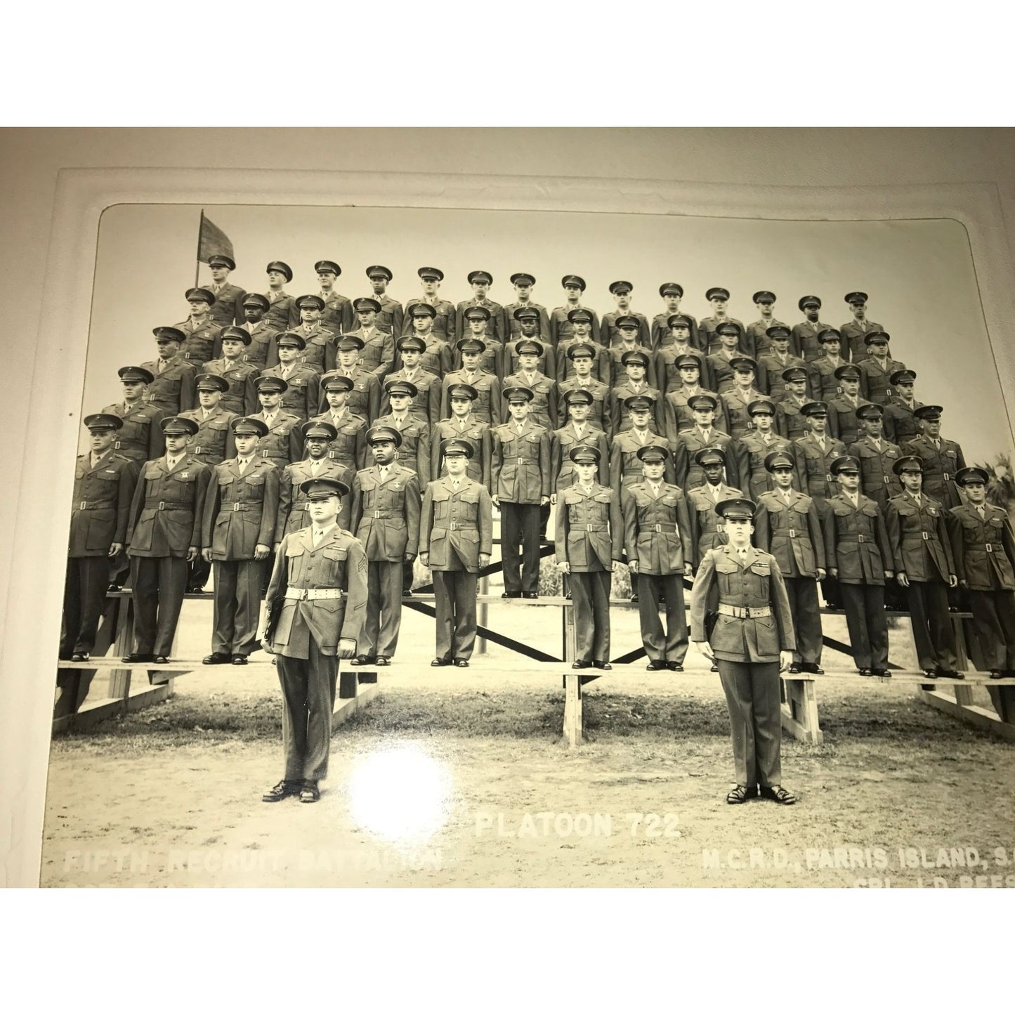 USMC Marine Corp Parris Island Platoon 722 Black/White Photo in portfolio holder