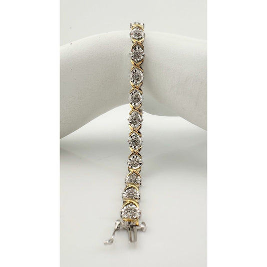 Stunning 1.00 Ct Diamond Bracelet - Sterling Silver with 14 kt Gold Overlay Accent