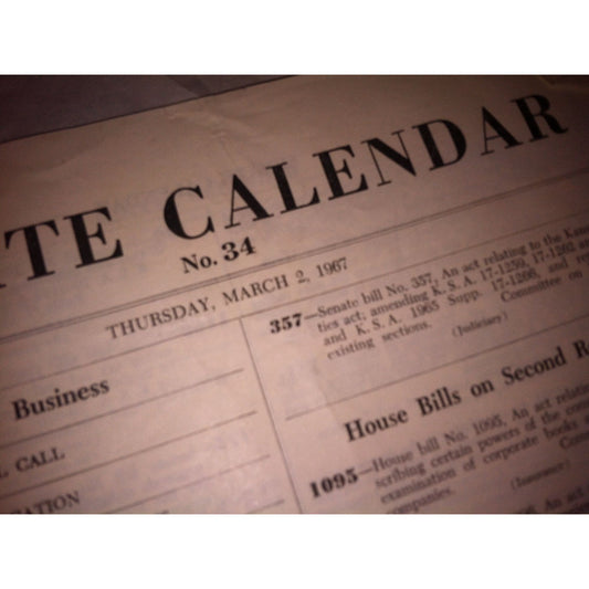 Vintage Collectible Senate Calendar No. 34 Thursday, March 2, 1967