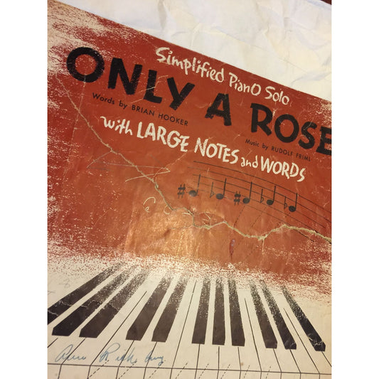 Simplified Piano Solo Only A Rose With Large Notes & Words Vintage Sheet Music Book