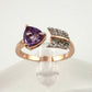 Beautiful Trillion Cut Purple Amethyst Arrow Ring  14kt Rose Gold Overlay Sterling Silver - Size 7