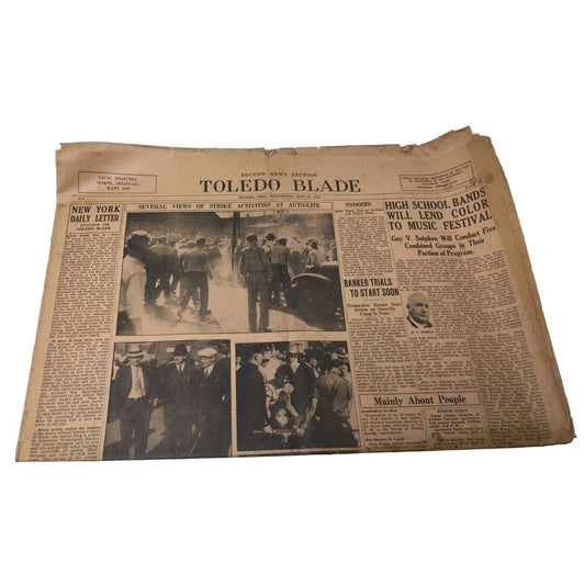 Toledo Blade Newspaper May 23, 1934- Several views of strike activities at auto-life