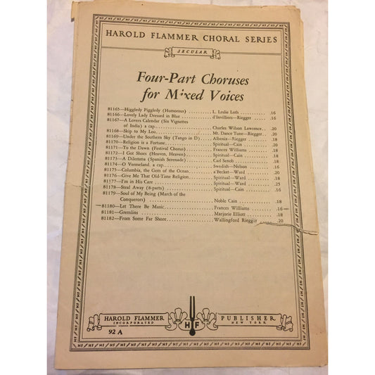 G. Schirmer's Secular Choral Music & Harold Flammer Choral Series Sheet Music