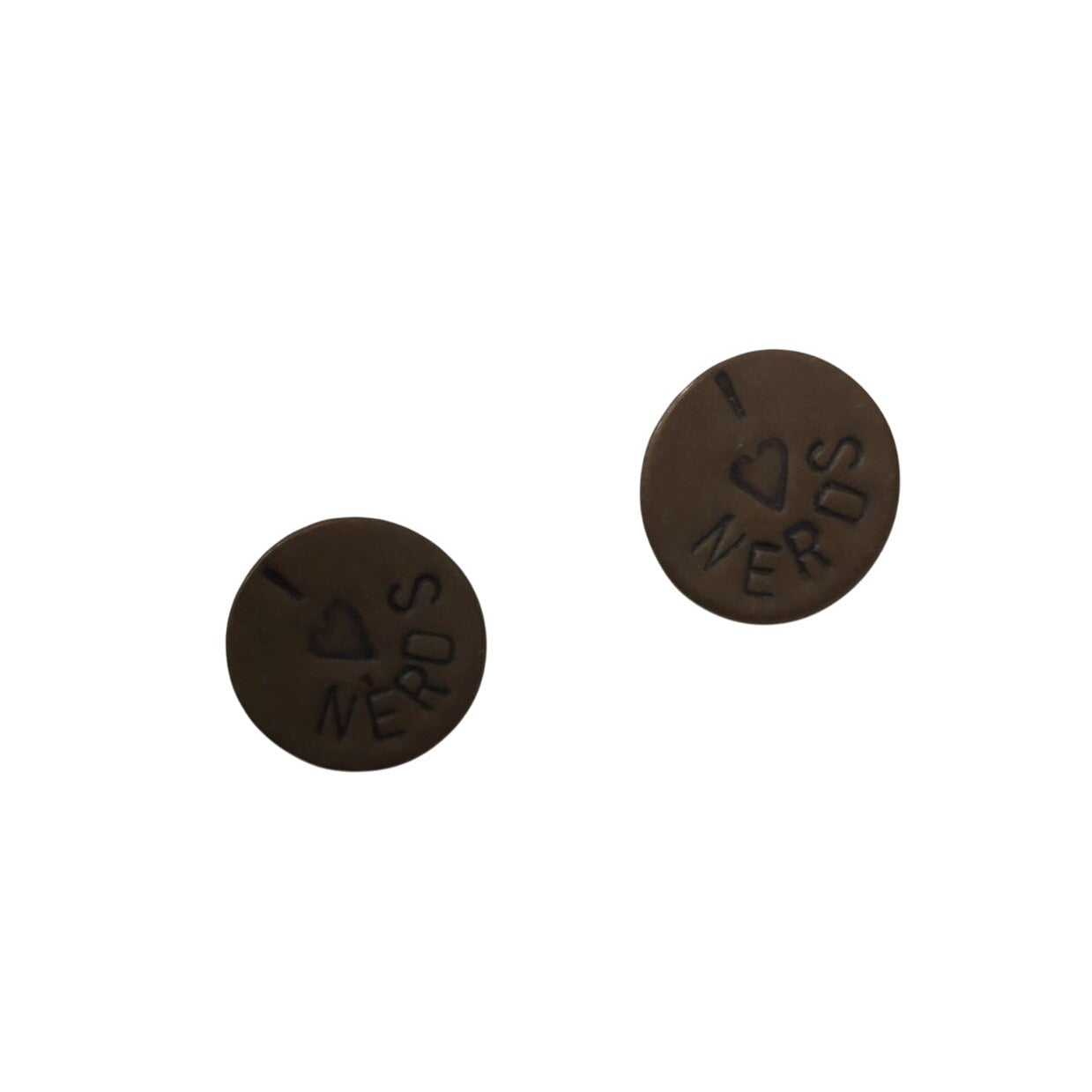 ''I love Nerds'' Women's Copper Tone Circle Stud Earrings
