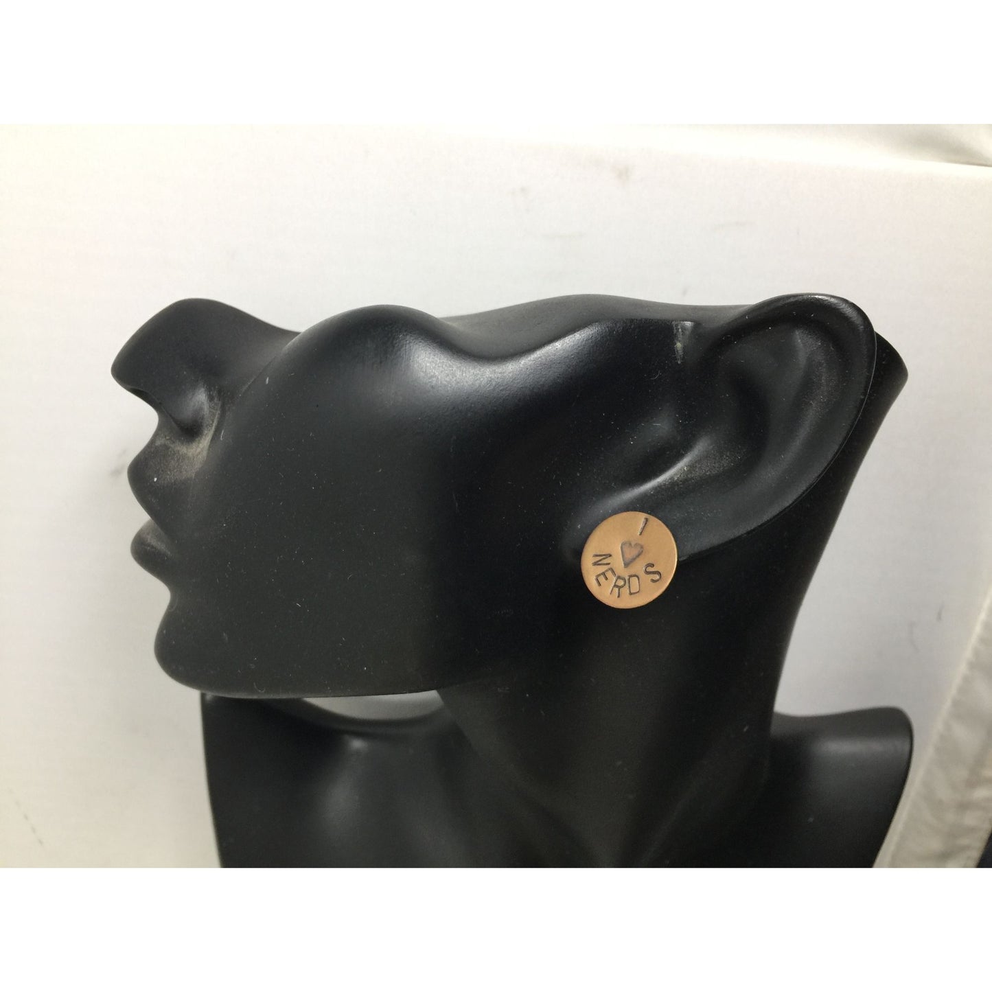 ''I love Nerds'' Women's Copper Tone Circle Stud Earrings