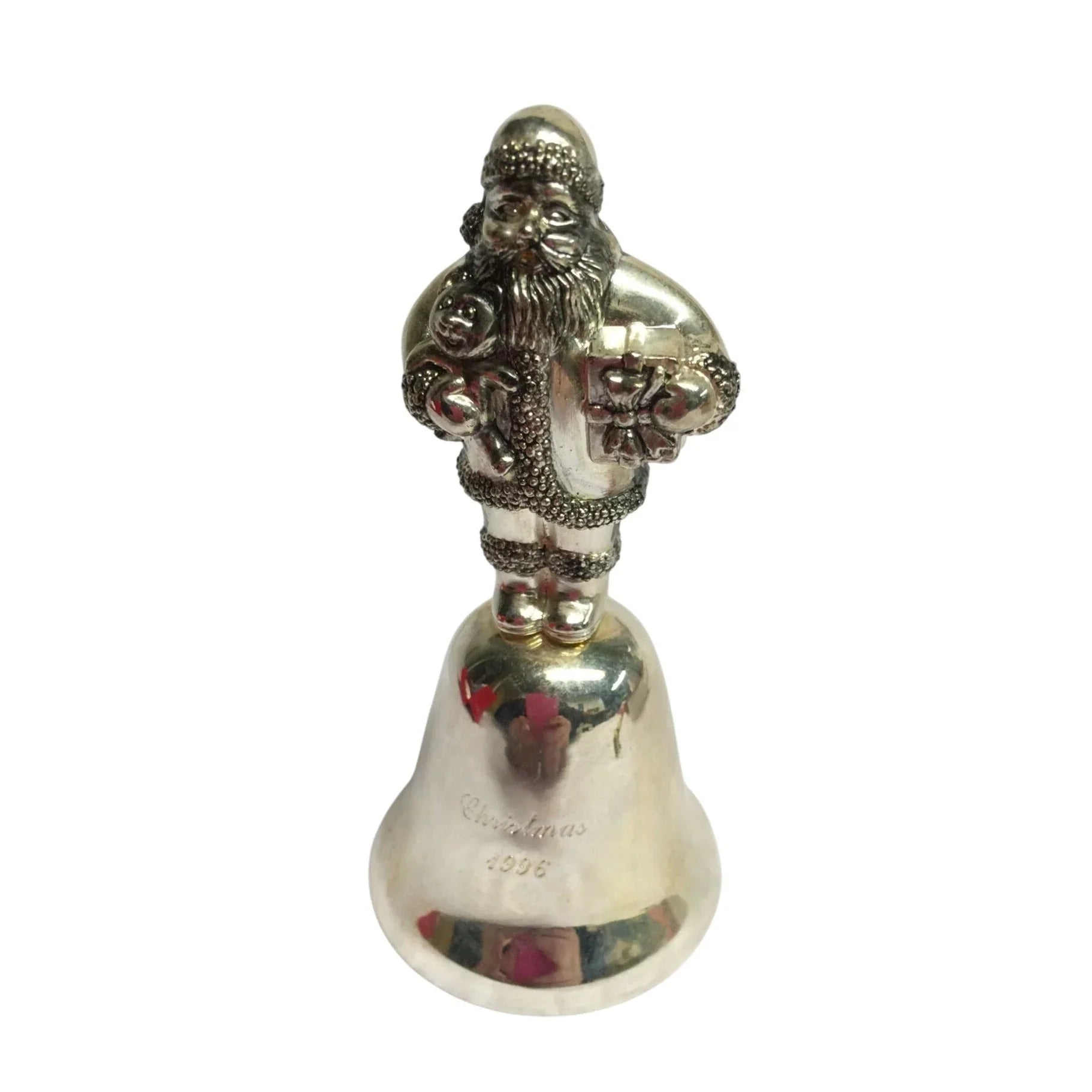 Making Spirits Bright - 1996 Christmas Bell - Silver Santa Claus Bell in Red Satin Lined Box - Holiday Decor Collectible A+ Stuff  A+ Stuff
