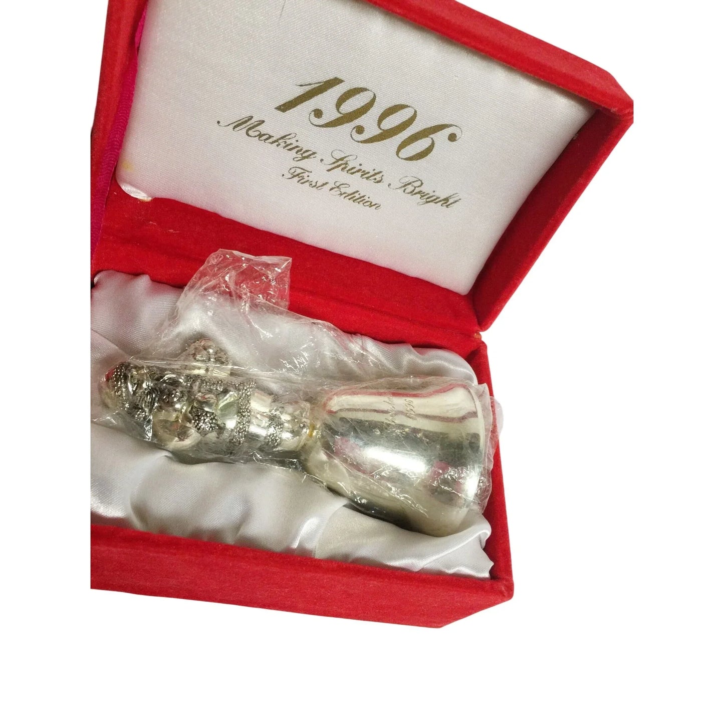 Making Spirits Bright - 1996 Christmas Bell - Silver Santa Claus Bell in Red Satin Lined Box - Holiday Decor Collectible A+ Stuff  A+ Stuff
