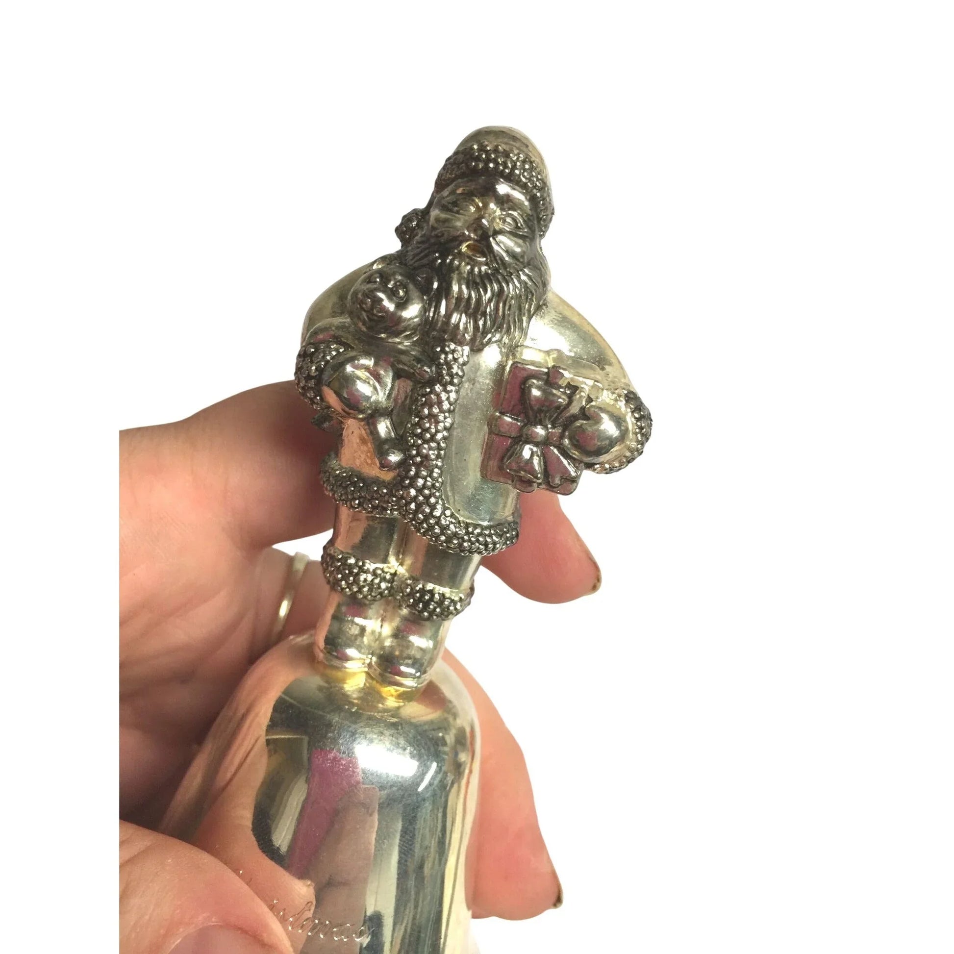 Making Spirits Bright - 1996 Christmas Bell - Silver Santa Claus Bell in Red Satin Lined Box - Holiday Decor Collectible A+ Stuff  A+ Stuff