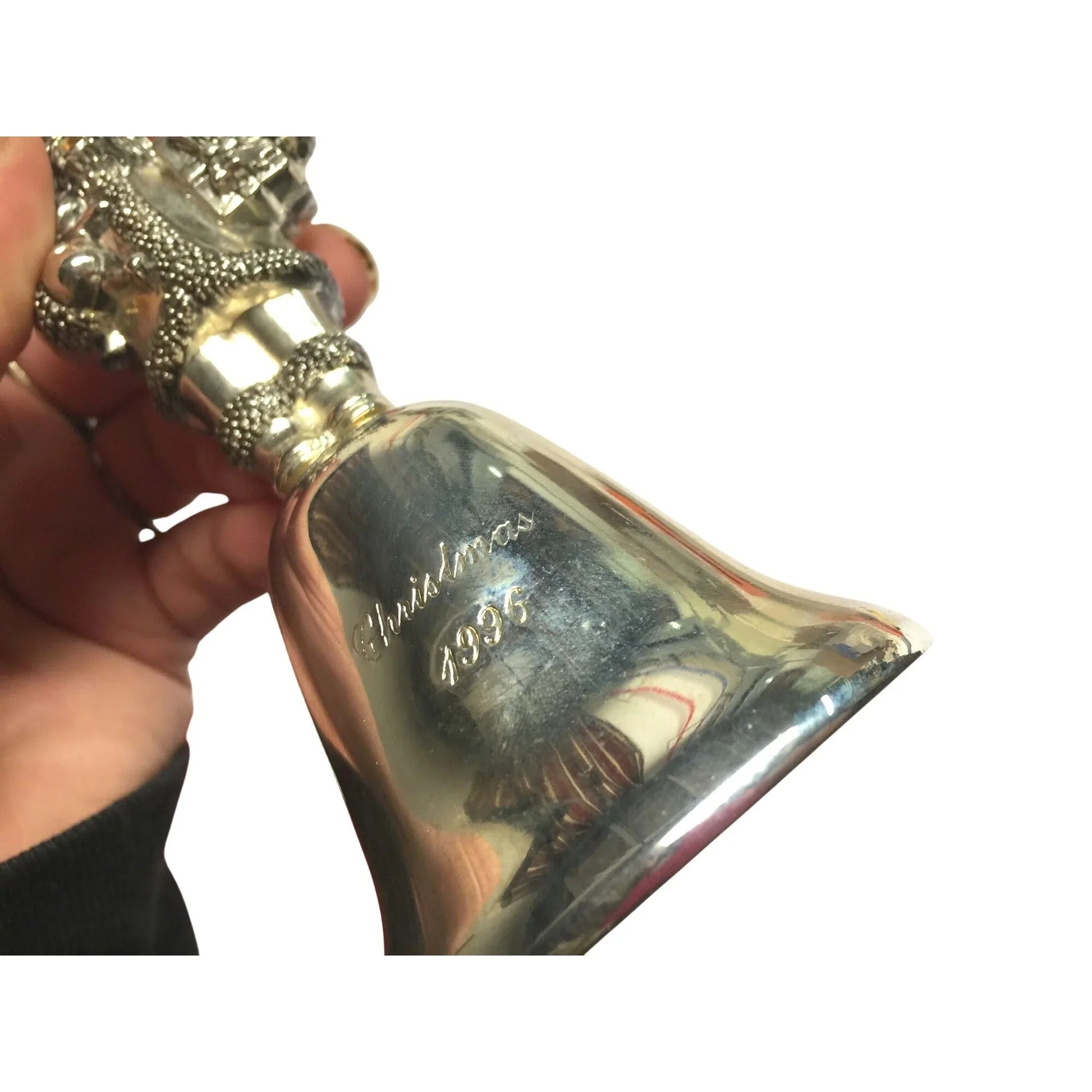 Making Spirits Bright - 1996 Christmas Bell - Silver Santa Claus Bell in Red Satin Lined Box - Holiday Decor Collectible A+ Stuff  A+ Stuff