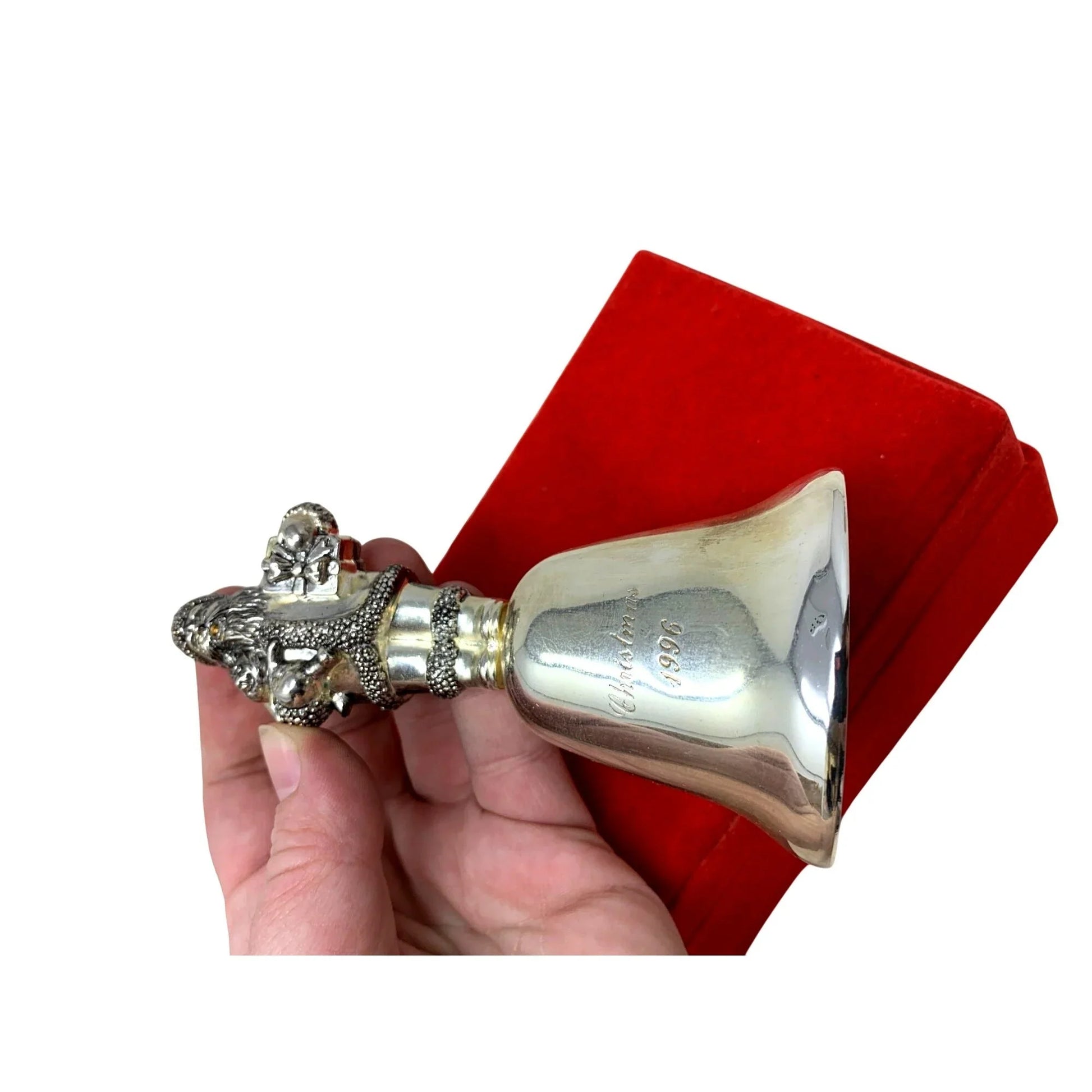 Making Spirits Bright - 1996 Christmas Bell - Silver Santa Claus Bell in Red Satin Lined Box - Holiday Decor Collectible A+ Stuff  A+ Stuff