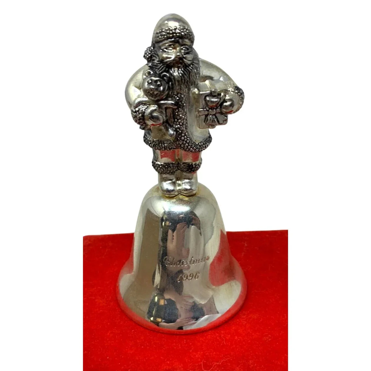 Making Spirits Bright - 1996 Christmas Bell - Silver Santa Claus Bell in Red Satin Lined Box - Holiday Decor Collectible A+ Stuff  A+ Stuff