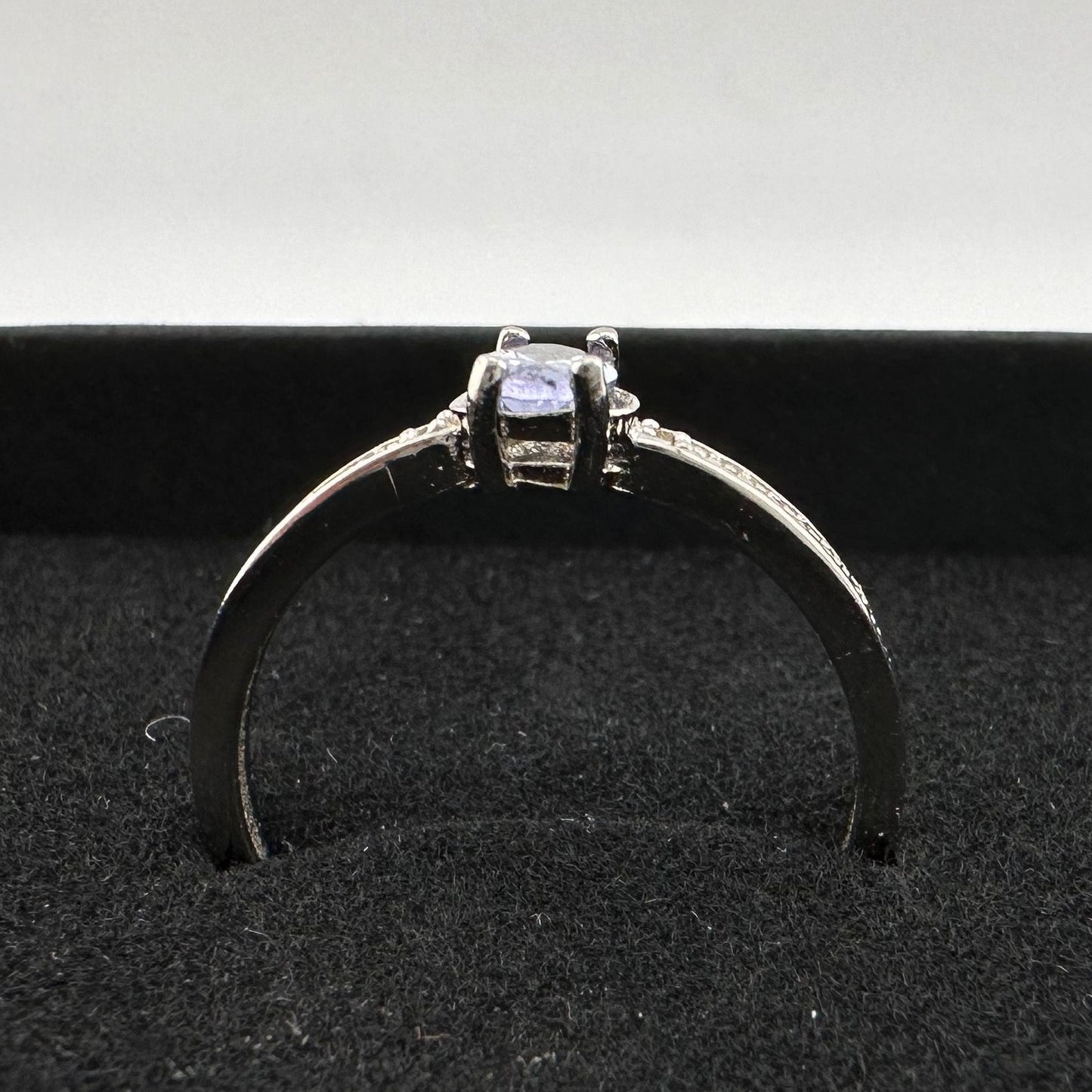 Beautiful Oval Tanzanite Ring with Diamond Accent - Sterling Silver Size 7