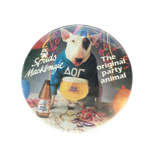 Vintage 1985 Spuds Mackenzie Pinback Button Pin The Original Party Animal Bud Light Beer