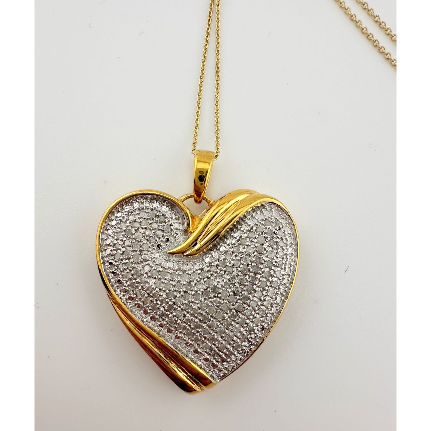 Bold and Beautiful 1 ct "Whole Heart" Diamond Necklace  - 14kt Gold Overlay Sterling