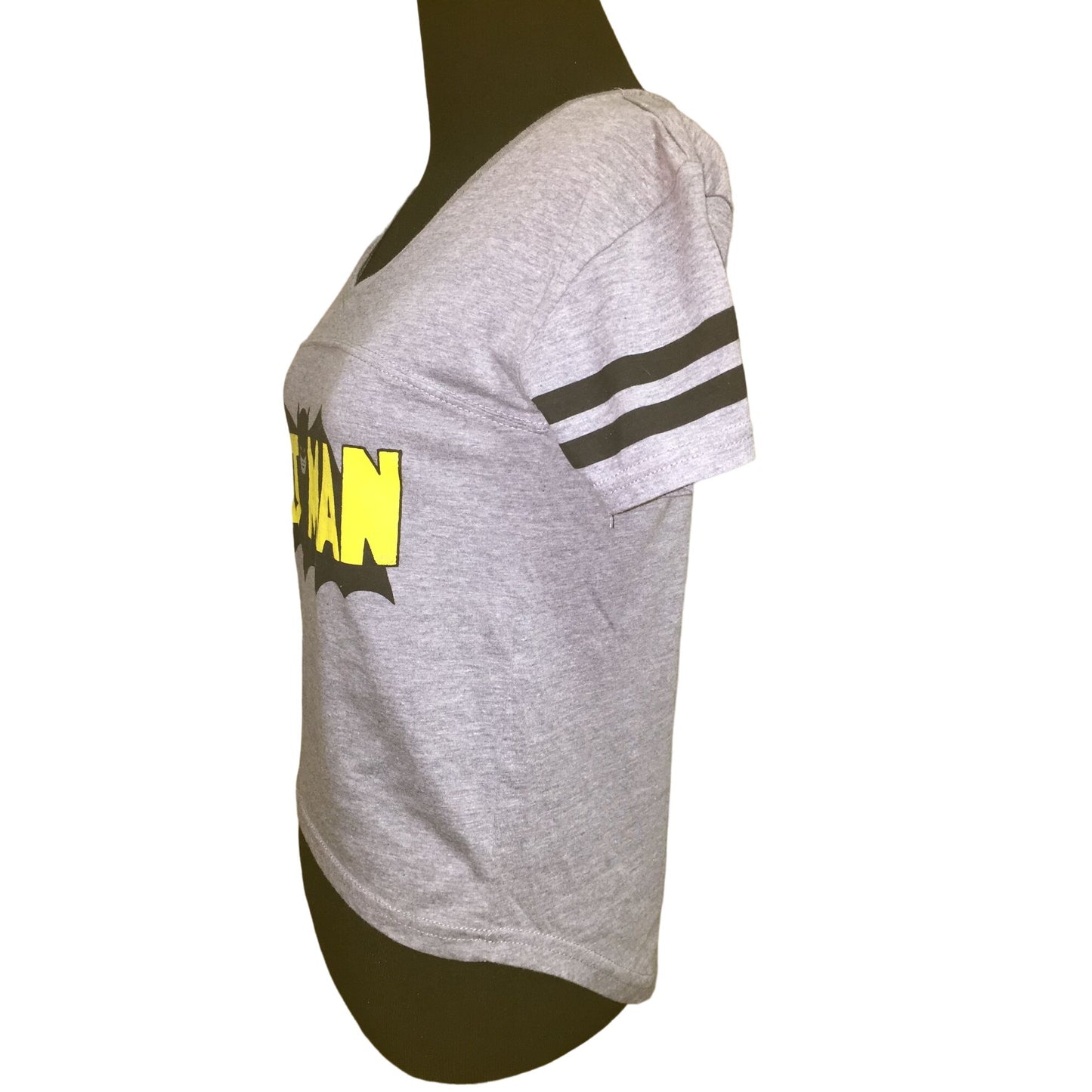 Batman T Shirt - Gray with sleeve stripes - Womens size XS