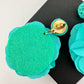 Teal Cloth Flower Earrings - CUTE!