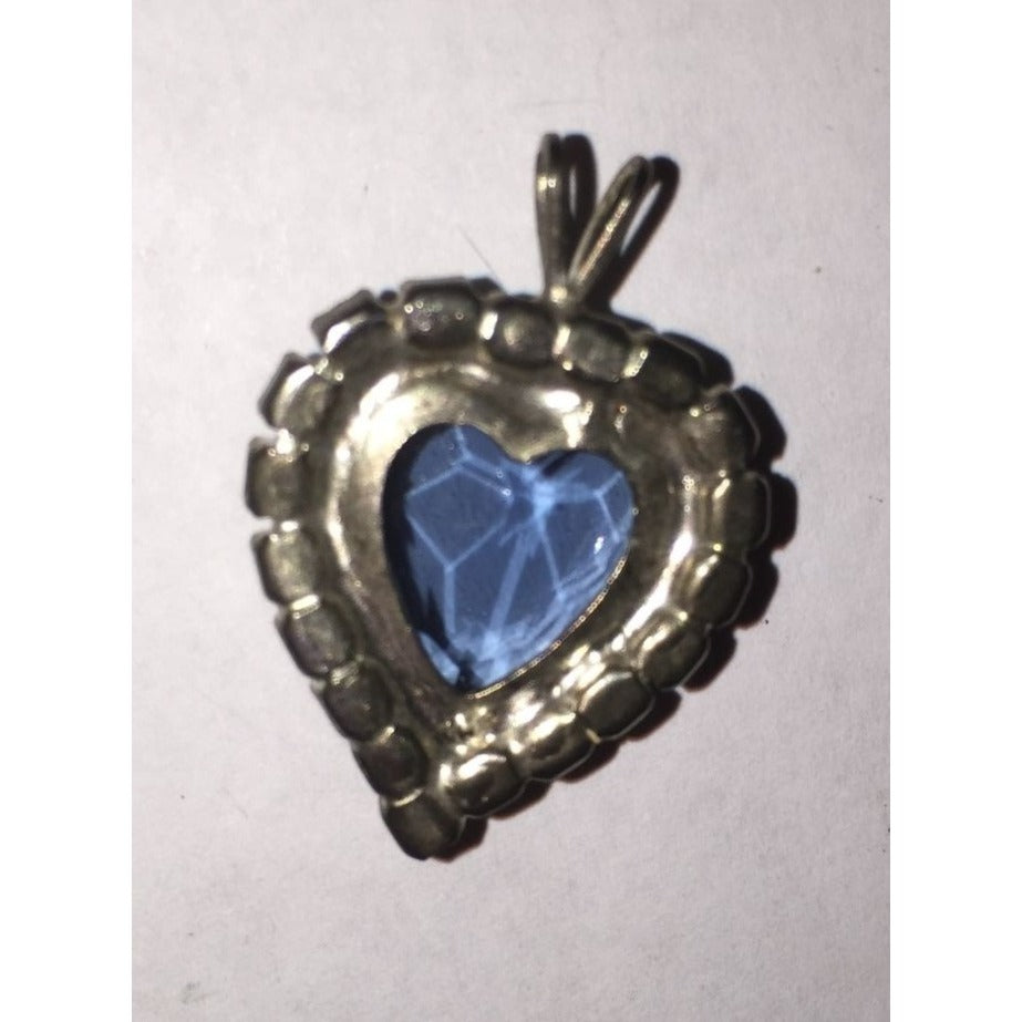 Womens Necklace Pendant with Blue Heart Rhinestone and Clear Rhinestones around it