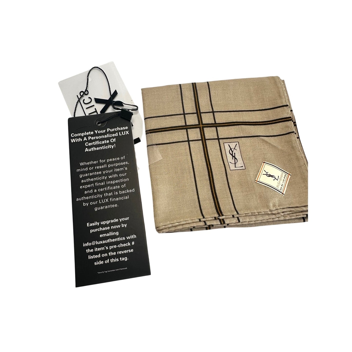 YSL Yves Saint Laurent Pocket Square Handkerchief / Scarf - Beige Plaid