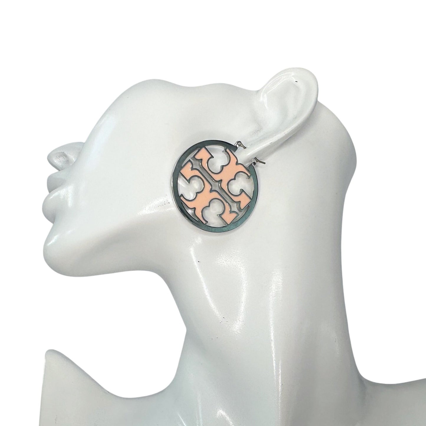 Tory Burch Miller Enamel Hoop Earrings Pink NWT