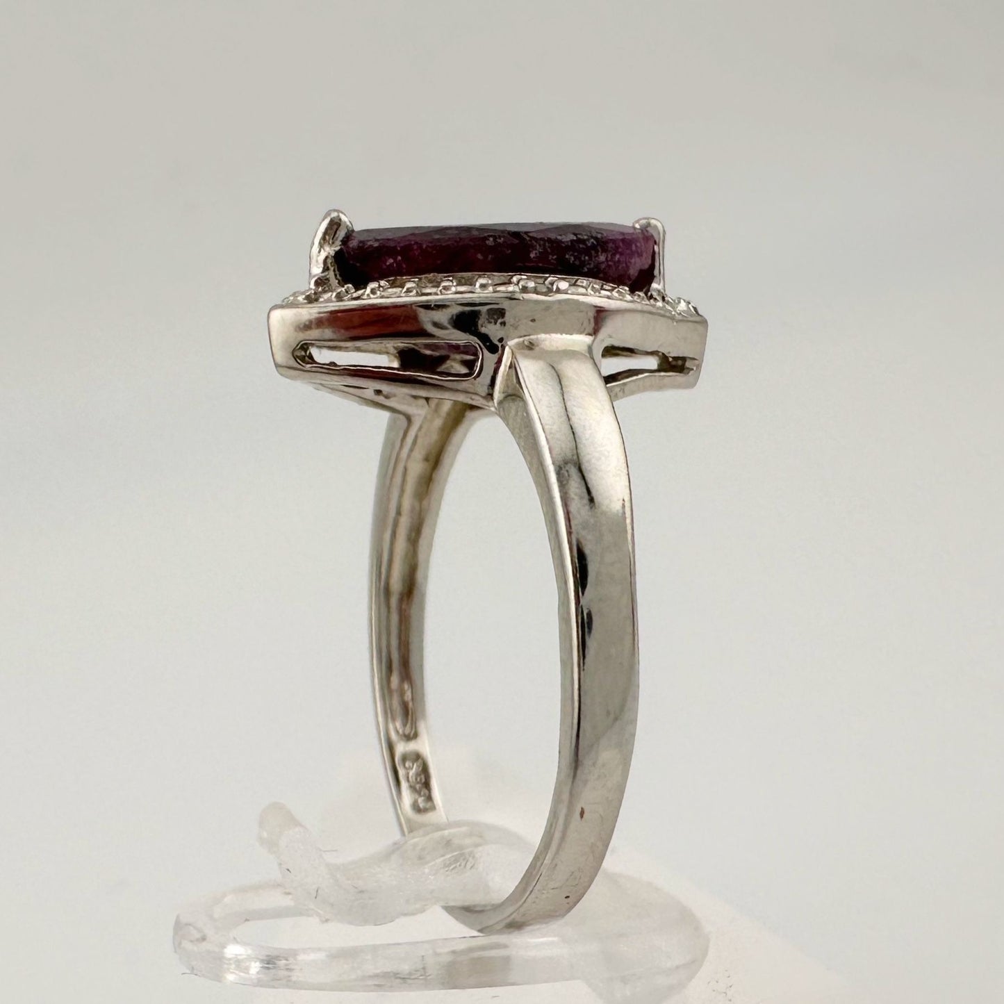 Marquise Cut Garnet & Diamond Ring - Sterling Silver - Size 8