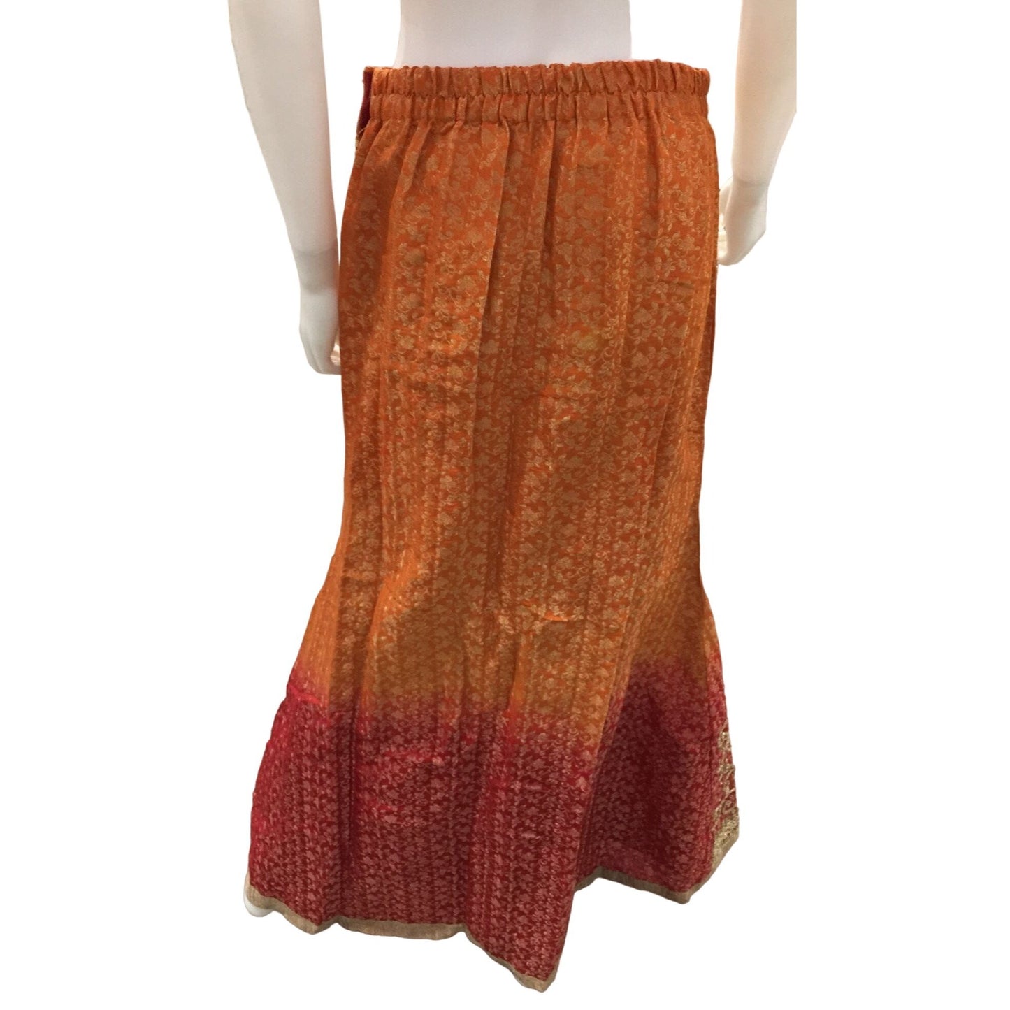 Women's Beaded Silk Orange & Red Crepe Lehanga Skirt & Shirt