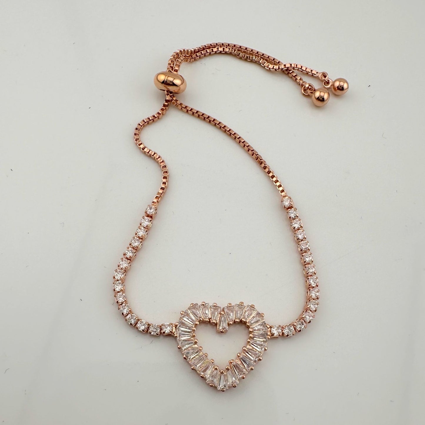 Beautiful Baguette Topaz Heart Bolo Bracelet - Rose Gold Overlay