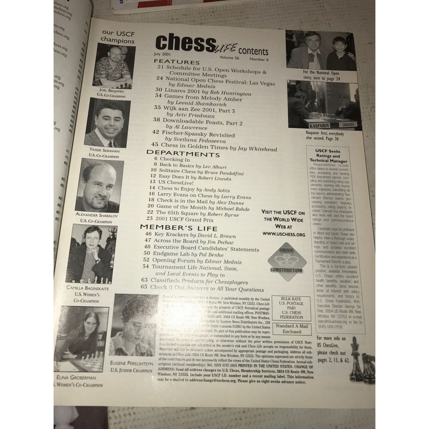 Vintage Bundle Of 4 Collectible Chess Life Magazines (July, Oct, Nov, Dec 2001)