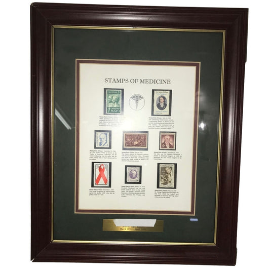 Stamps of Medicine Framed Collection - about 16 by 13 inches
