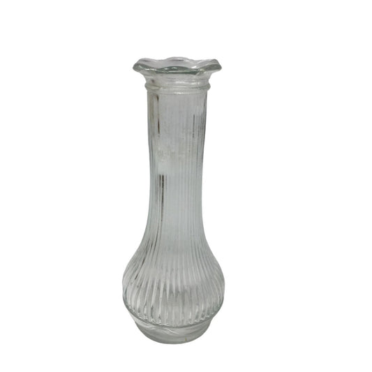 Vintage Clear Glass Slim Vase with Ruffled Rim Marked "RANDALL" on bottom