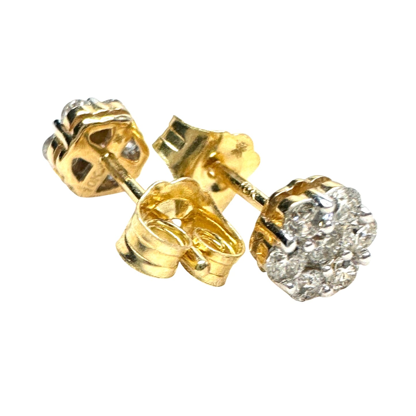 1/3 Ct Natural Diamond Cluster Flower Earrings 10kt Gold