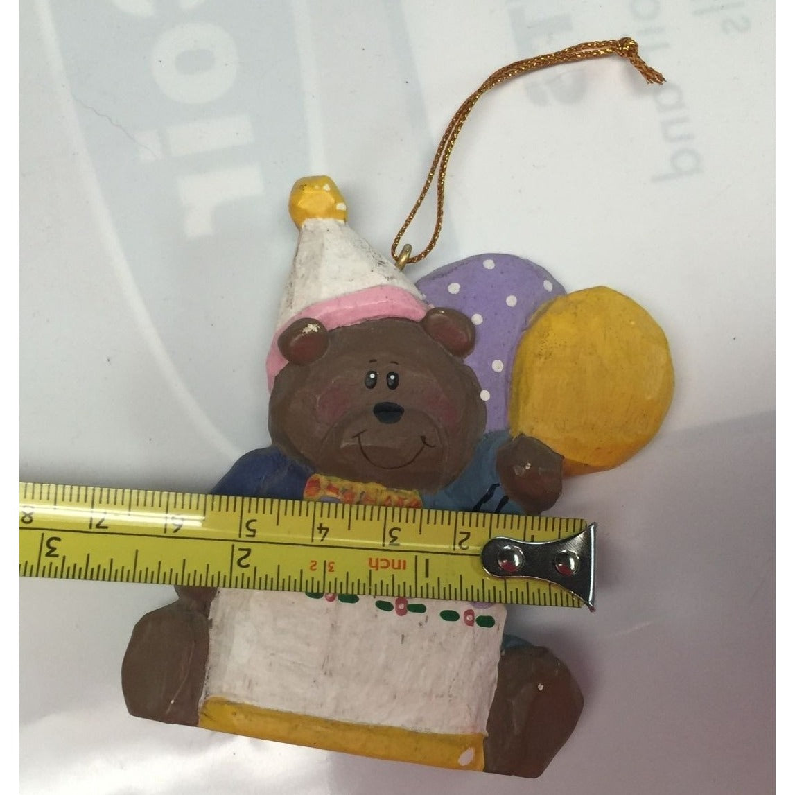 Vintage Birthday Teddy Bear Wearing Birthday Hat, Holding Balloons Christmas Ornament