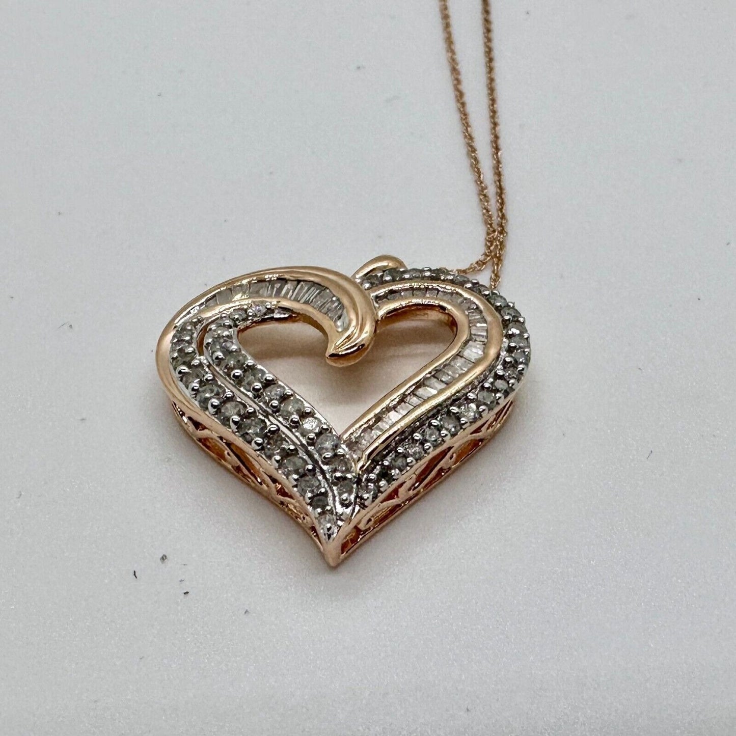 Beautiful 1.00 ct Diamond Heart Necklace - 14kt Rose Gold Over Sterling