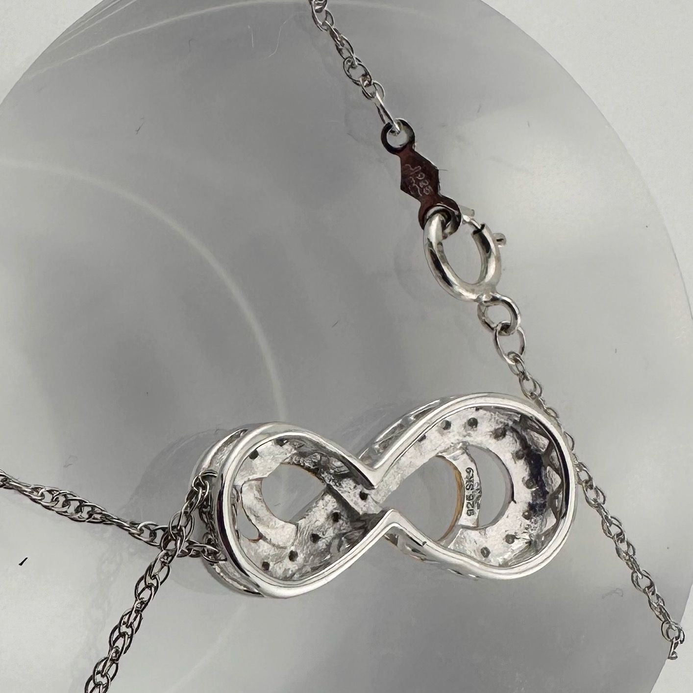 Beautiful  INFINITY Necklace - 14kt Gold & Sterling Silver with Natural Diamonds