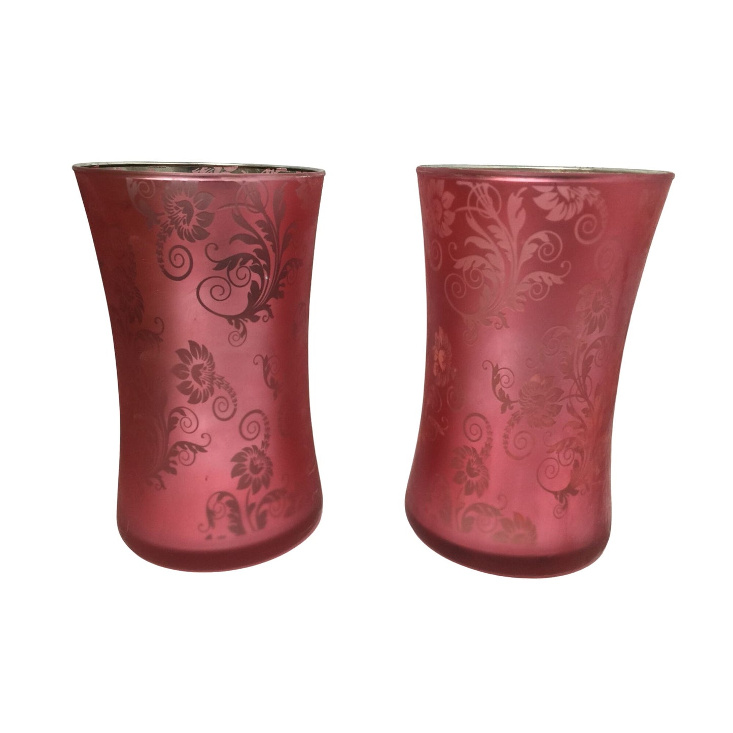 Pair of Red & Patterned Woodwick Candle Holders - each about 7" tall