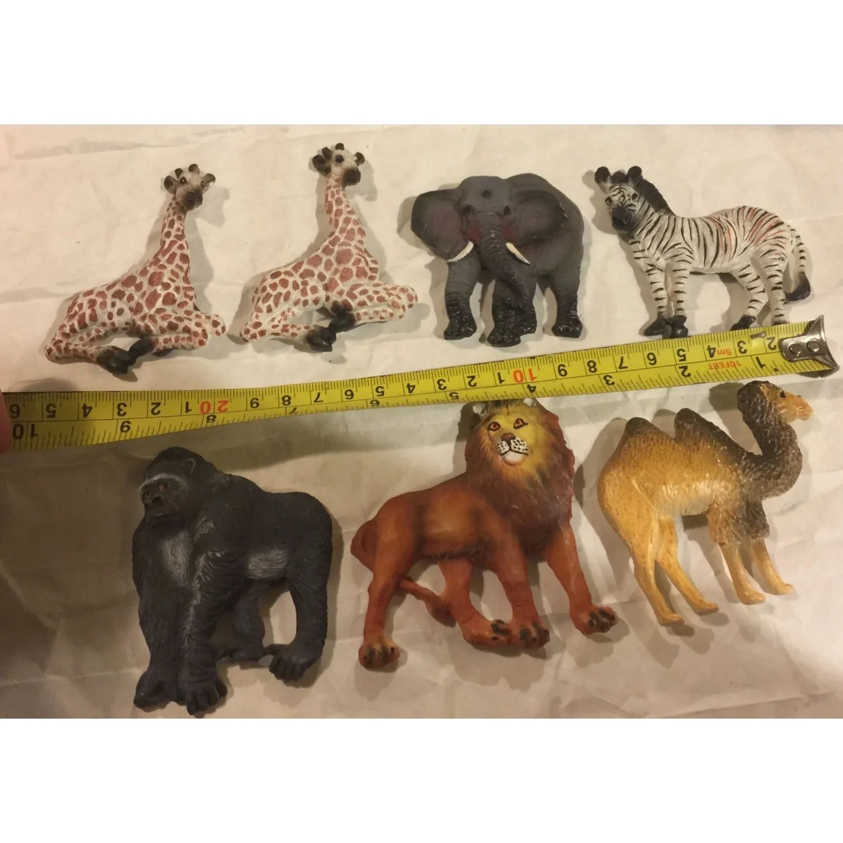 Set of 7 Vintage Zoo/Wild Animal Magnets- Giraffes, Elephant, Gorilla/Ape, Camel, Zebra, Lion - A+ Stuff
