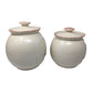 Vintage Pair of Round Lidded Jars With Flower Pattern of the Front