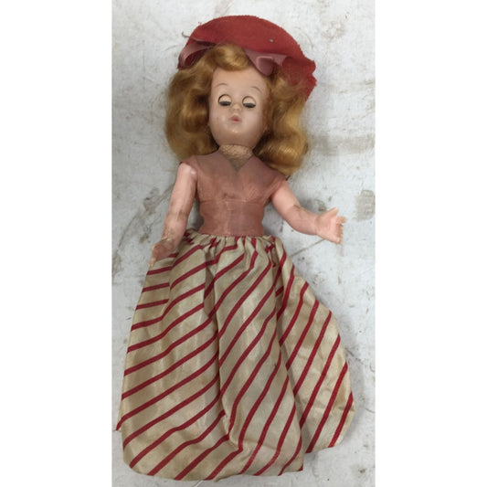 Vintage Collectible Doll w/ Light Hair/Eyes Wearing Red & White striped Dress