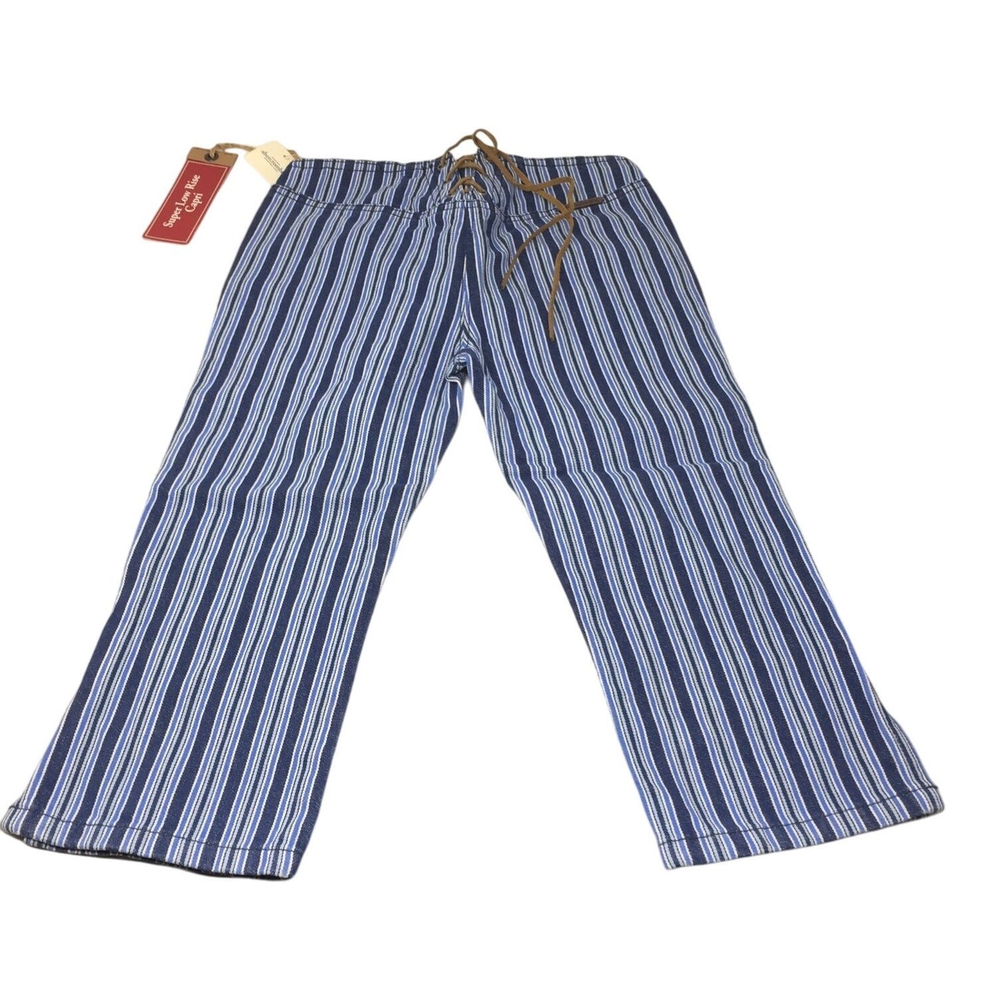 Abercrombie Girls Size 7 Striped Blue Super Low Rise Capri Pants New with Tags