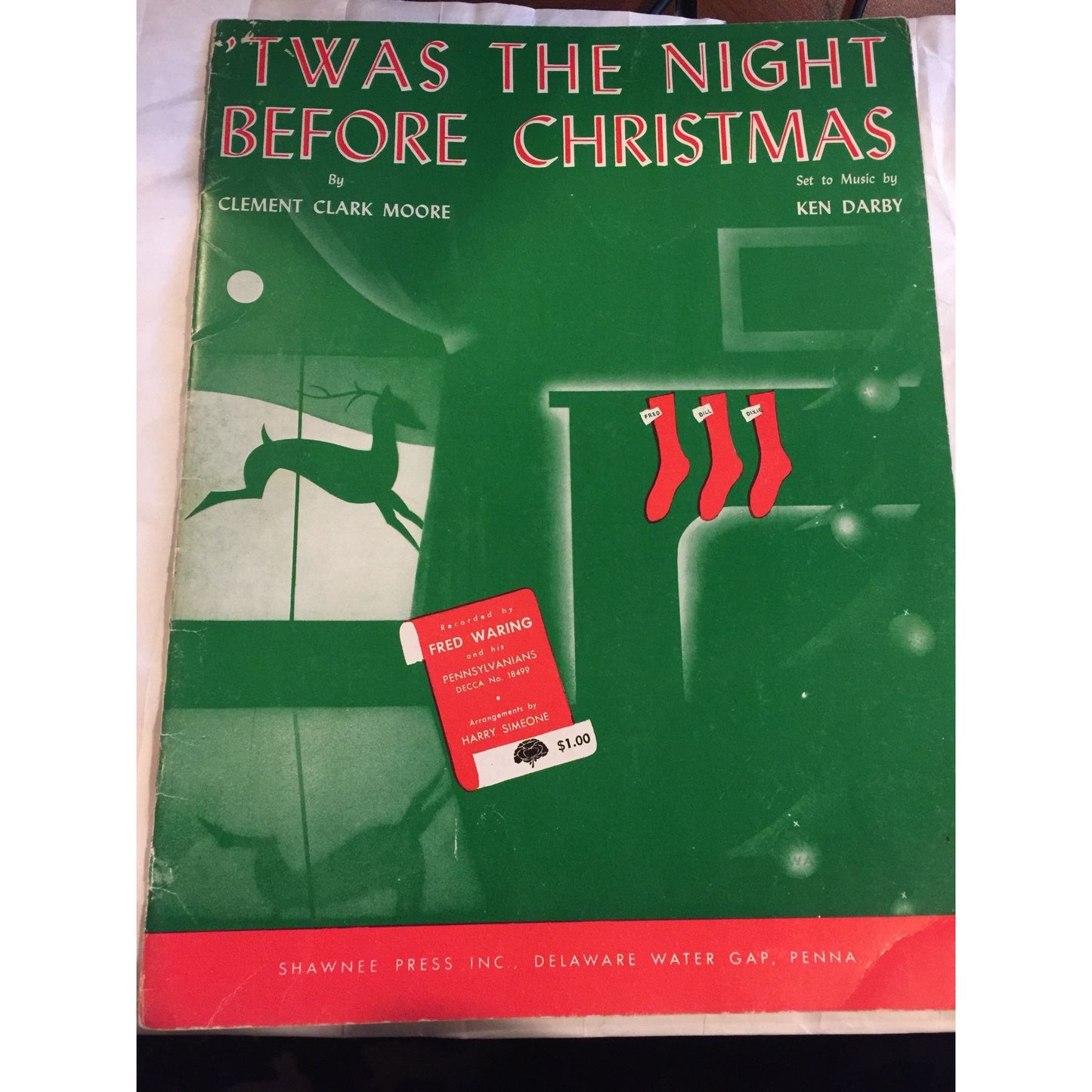 Vintage Sheet Music Twas The Night Before Christmas Clement Clark Moore/Ken Darby