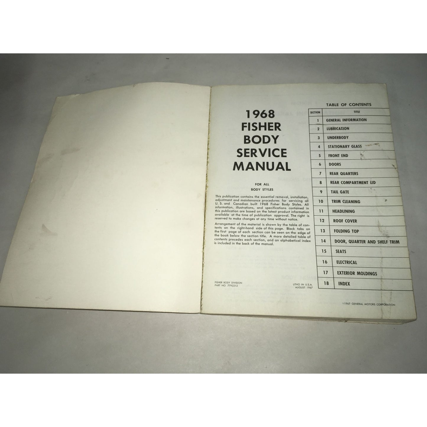 Body by Fisher Vintage 1968 Service Manual Book