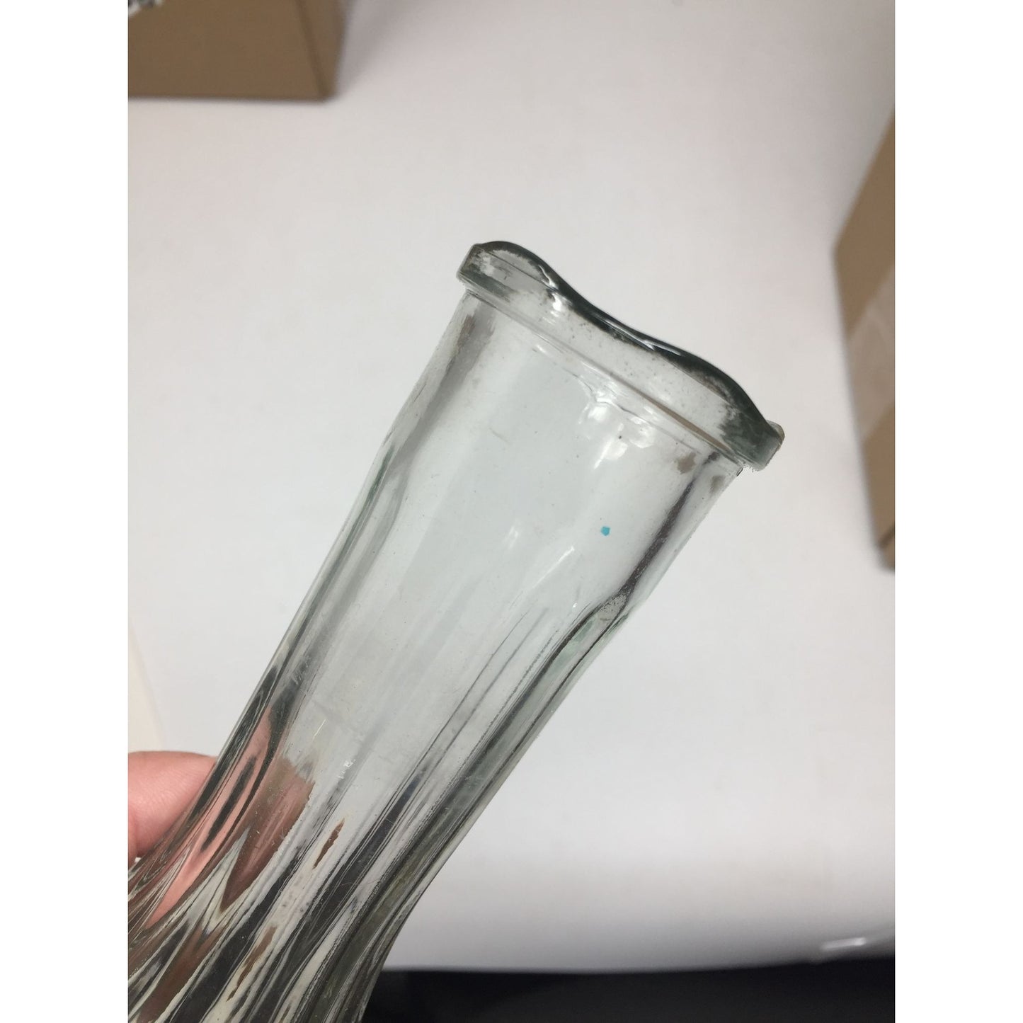 Short 6'' tall Ribbed Clear Glass Bud Vase