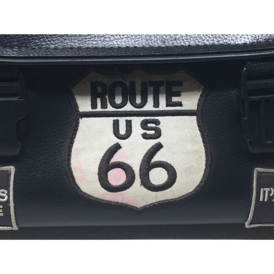 Vintage Route 66 Black Leather Motorcycle Trunk Saddle Storage Bag