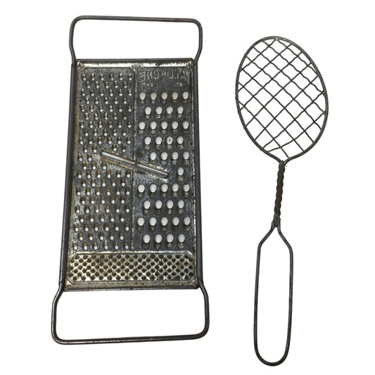 Old Fashioned All in One Flat Metal Grater and Straining Spoon With - Primitive Kitchen Utensils