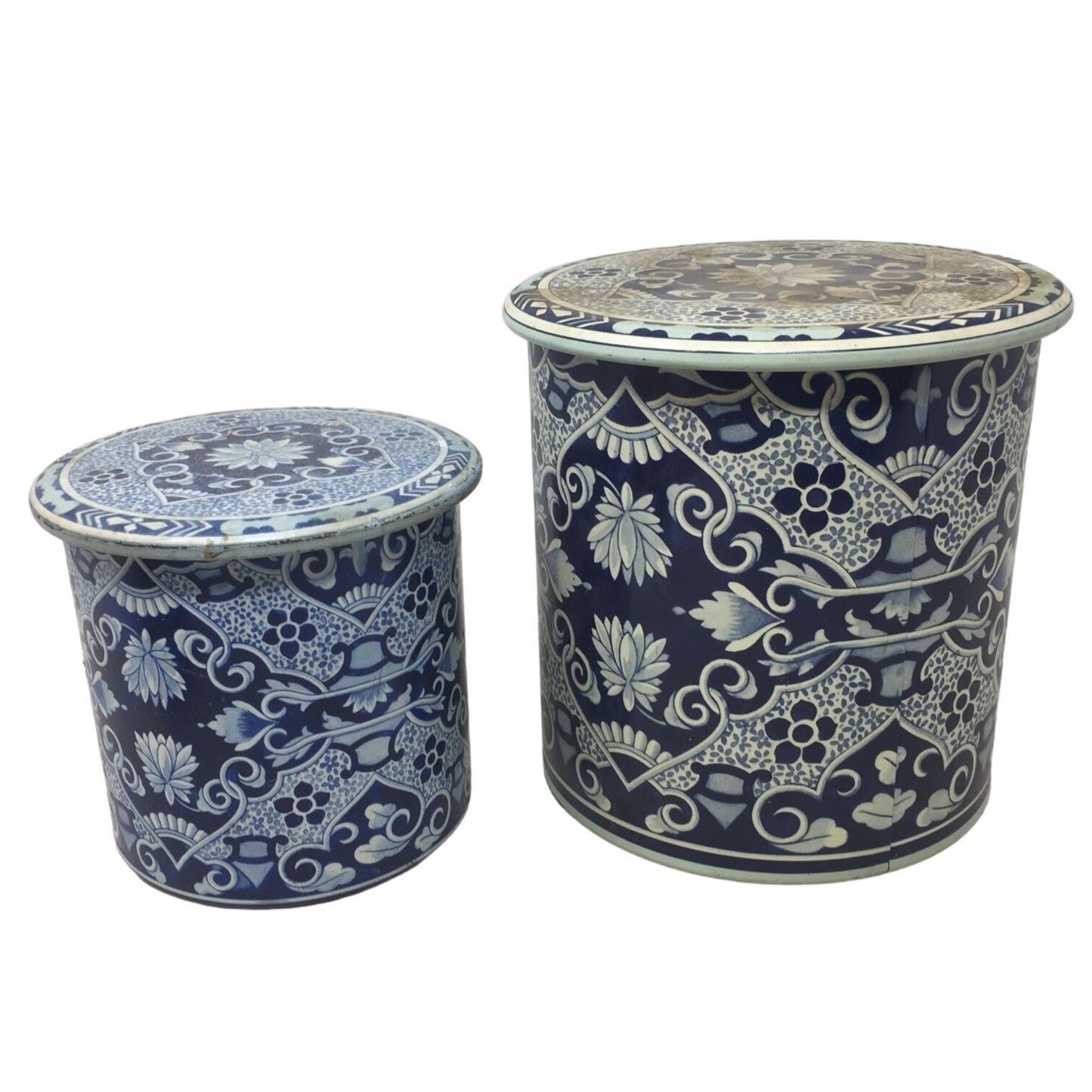 Vintage Delft Holland Blue and White Tin Canisters with Lids (2)