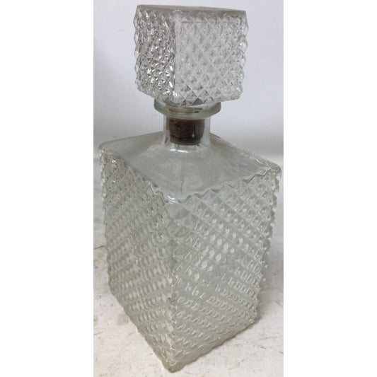 Vintage Clear Glass Decanter with Diamond Cut Pattern